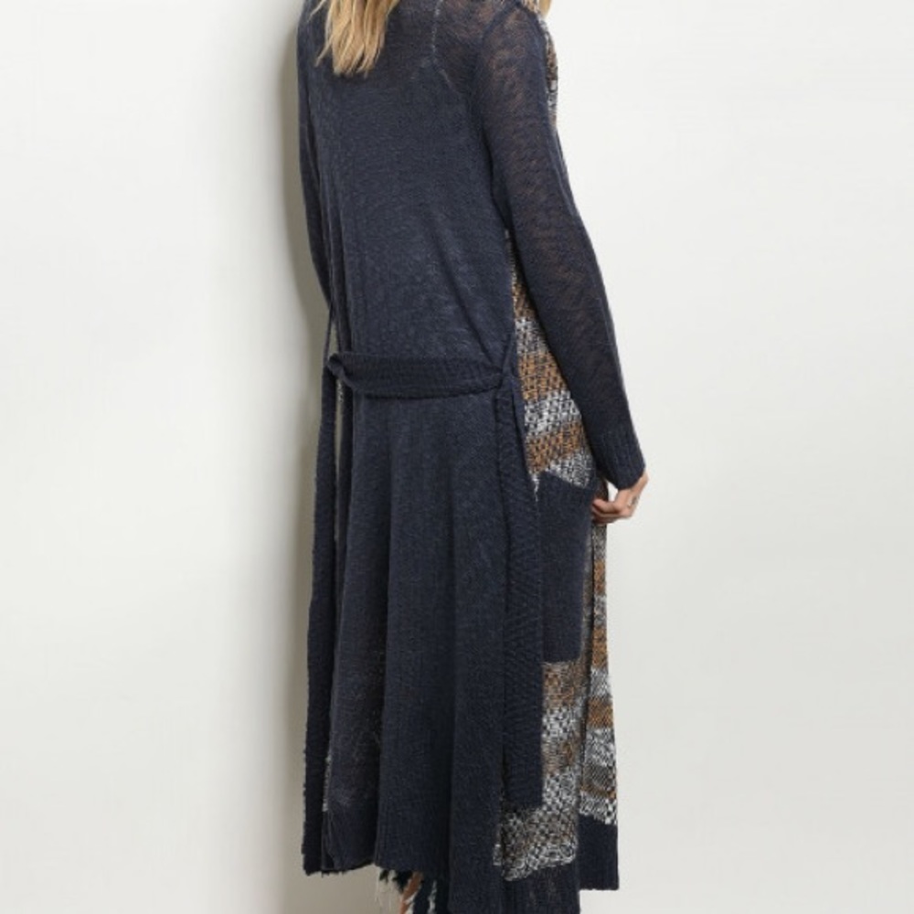 Navy Long Sleeve Open Front Duster - Picture 2 of 7